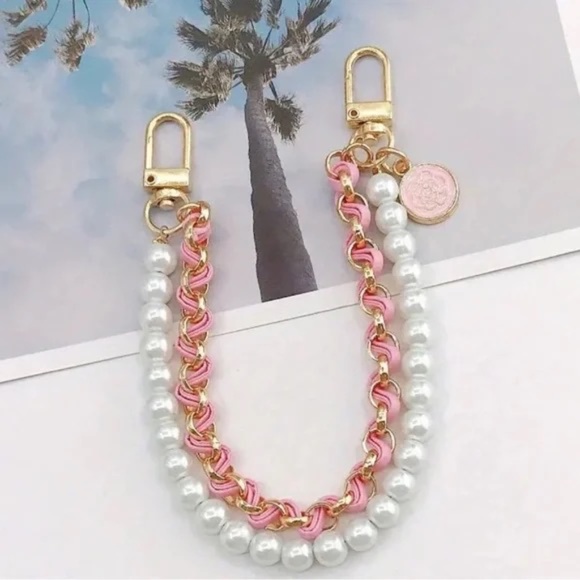 Faux Pearl & Pink Chain Bag & Phone Charm Strap - Picture 6 of 6
